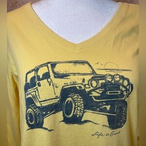 🌼Life is Good🌼 yellow Jeep long-sleeve crusher tee EUC
